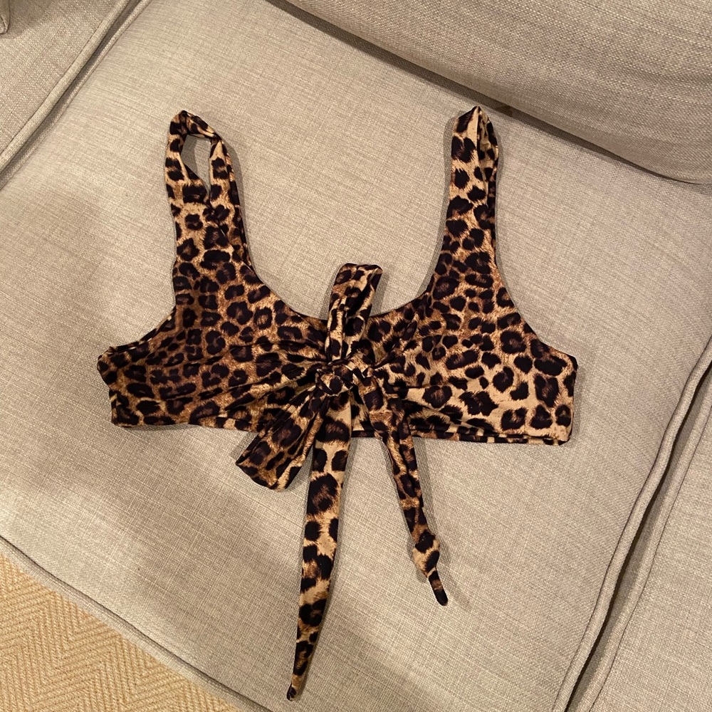 Good American cheetah print swim tie top